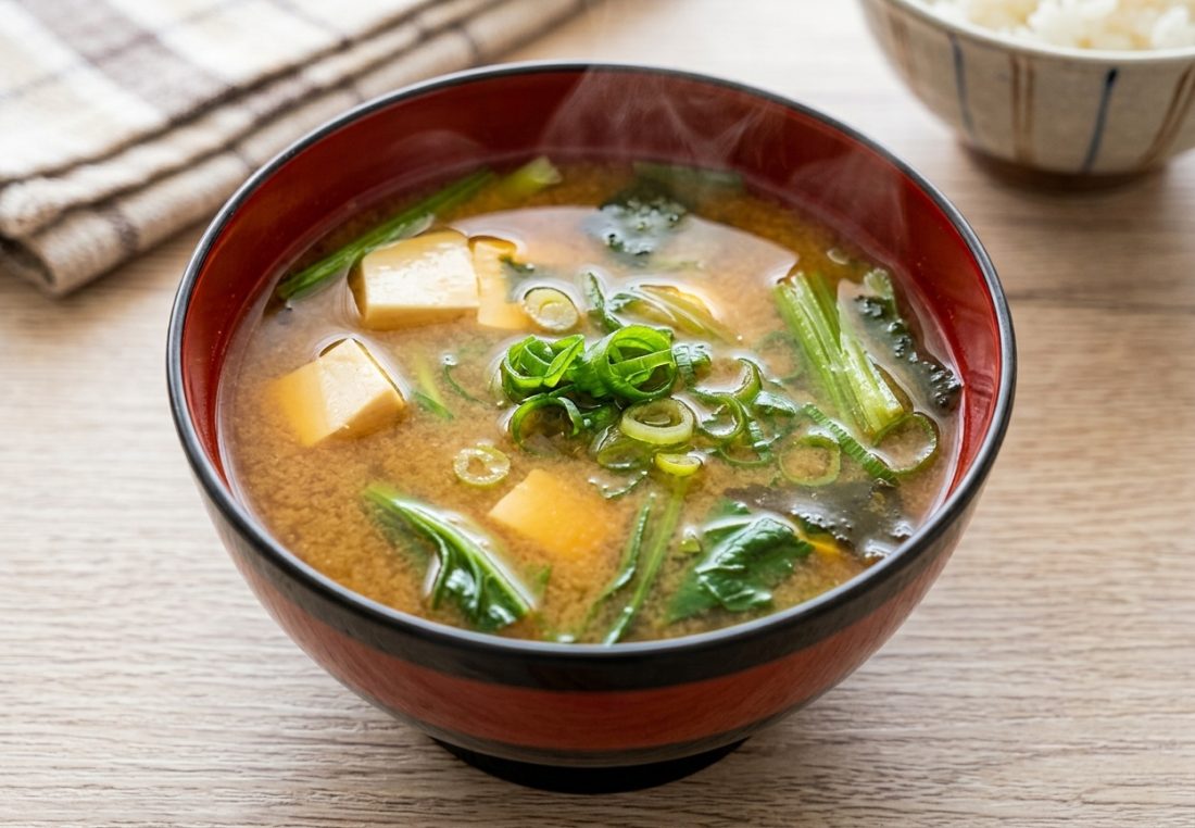 ほうれん草とわかめ豆腐のみそ汁