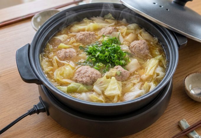 キャベツと豚団子のキムチ味噌󠄀鍋